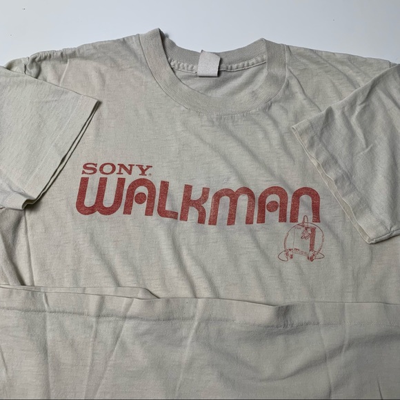 Vintage Tops - 029 - VINTAGE 80s SONY WALKMAN PROMO MP3 MEDIA PLAYER PAPER THIN T SHIRT